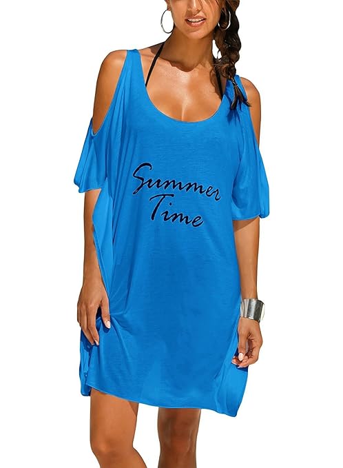 L-Peach Damen Sommer V-Ausschnitt Strandtunika Strandkleid Sommerkleider Strandhemd Bademode Bikini Cover Up Lose One Size