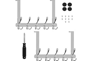 SAYONEYES Over The Door Hooks for Hanging - Heavy Duty SUS304 Stainless Steel 5 Triple Hooks Behind The Door Coat Hanger - Over The Door Towel Rack for Bathroom, Bedroom, Closet (Chrome 2 Pack)