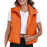 Memorose Puffer Vest for Women Winter Outwear Jacket Cropped Sleeveless Lightweight Fashion Fall Coat with Pockets Orange L