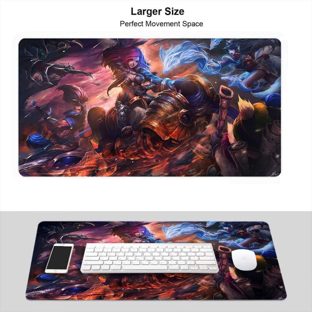 Large Gaming Mouse Pad, Thick Large (29.5×15.7 Inch) for League Legends Waterproof Keyboard Pad Premium-Textured Waterproof, Summoner Rift Battle Katarina Garen Ahri Teemo Yasuo Nocturne