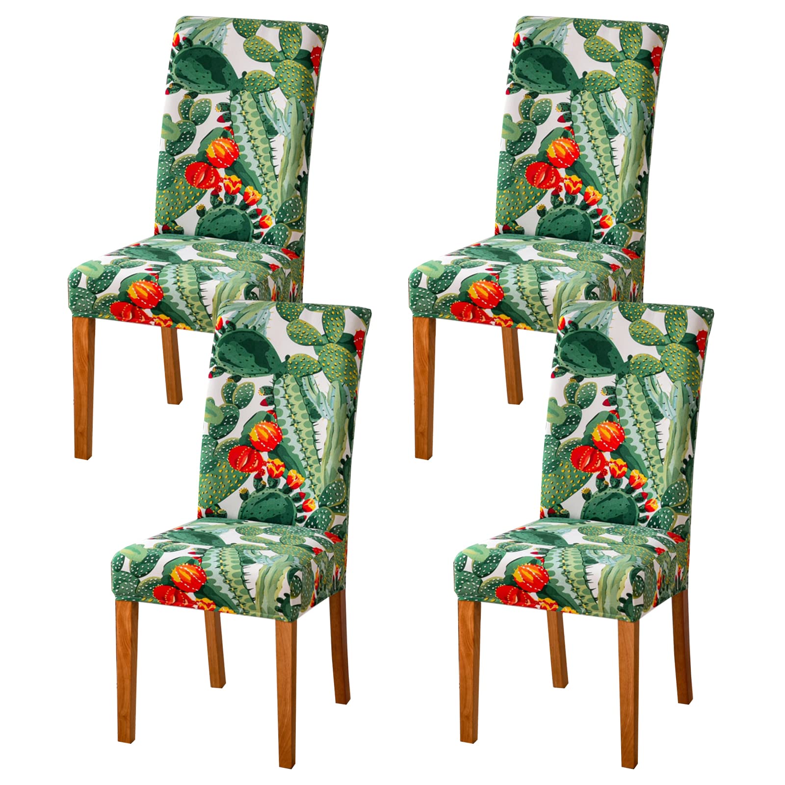 HZDHCLH Chair Covers Slipcovers 4/6 PCs Stretch Removable Washable Short Dining Chair Protector Cover Seat for Hotel,Dining Room,Ceremony (Cactus,4 PCS)