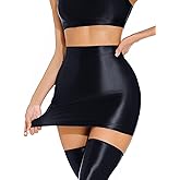 FEOYA Women’s Oil Shiny Bodycon Skirts Silky Smooth Pencil Mini Skirts Sexy Glossy Hot Skirts Club Party