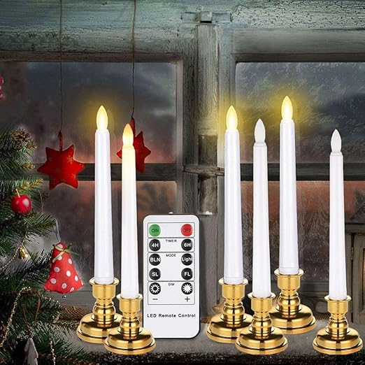 Amazon Com 7 9 Inch Flameless Taper Window Candles With Remote Timers 6 Packs Battery Operated Led Flickering Electric Candles With Realistic Flame Warm Lights For Home Party Holiday Christmas Decorations Home Kitchen