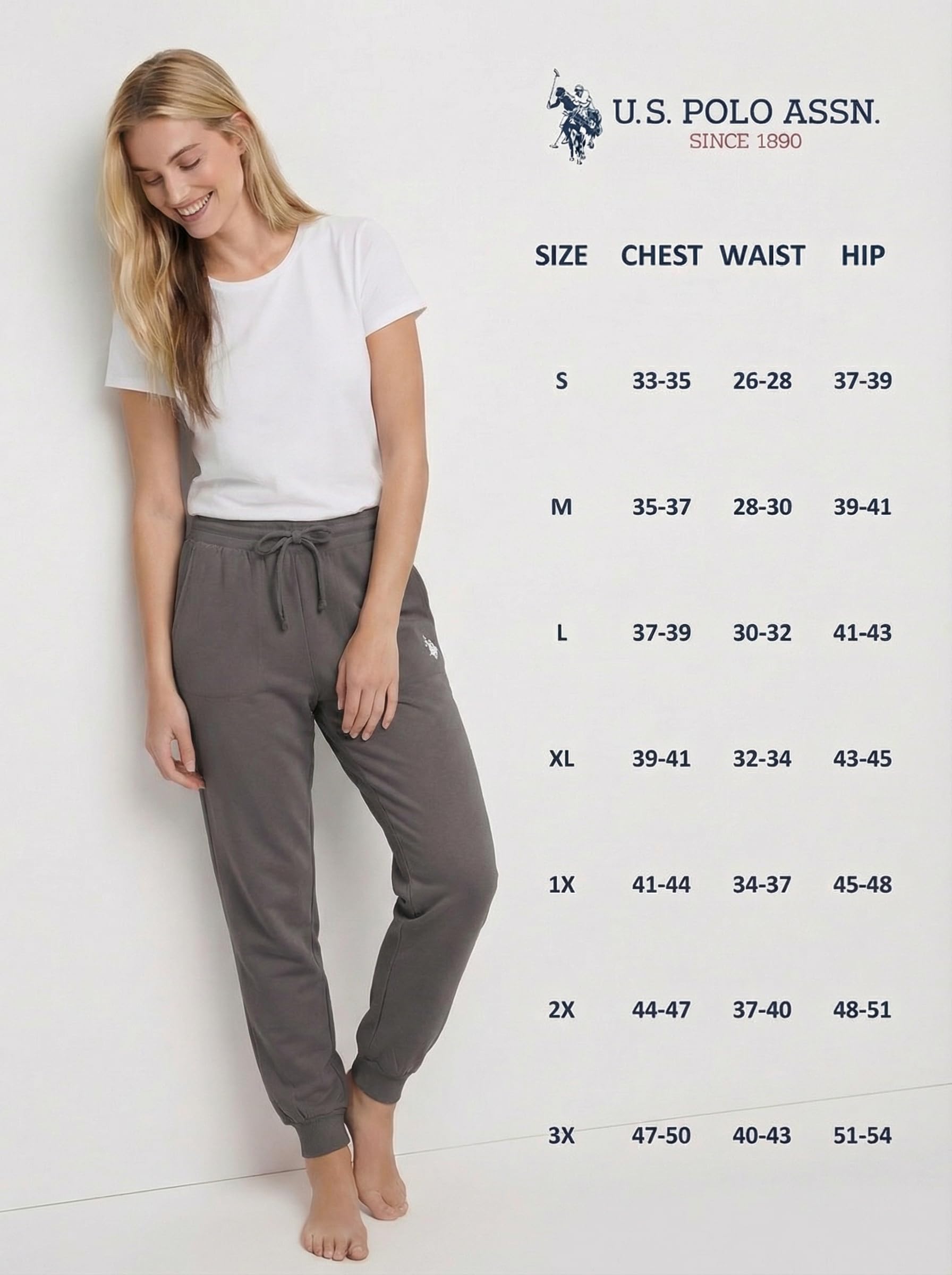 U.S. Polo Assn. Sweatpants for Women Soft Fleece-Backed Jersey Knit, Womens Joggers with Pockets (Charcoal Grey, Medium)