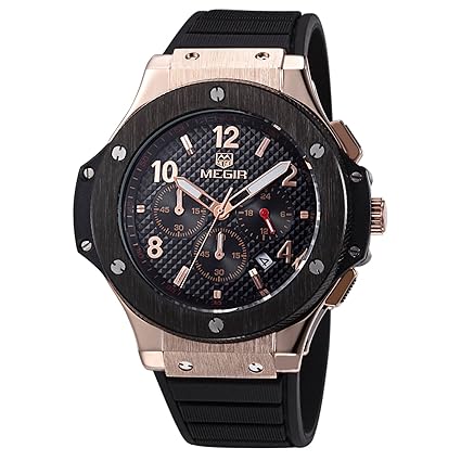 Voeons Men s Watches Chronograph 24 Hr Indicator Military Sports Watches 3ATM Waterproof Luxury Gold Case Quartz Big Dial Silicone Watches