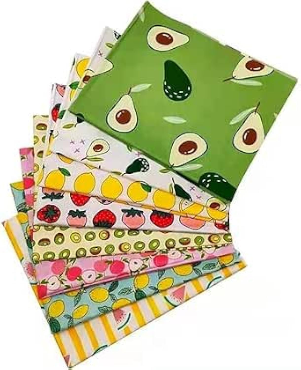 CraftsFabrics 8pcs 40cm x 50cm Multi Color Twill Mixed Fruits Cotton Fat Quarters for Quilting, Scrapbooking, Patchwork, Arts & Crafts, DIY Projects, Collage