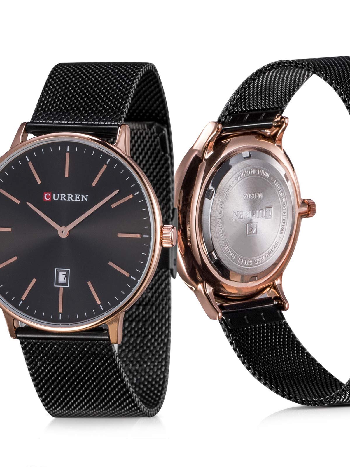 Herren Uhren Edelstahl Mesh Armband Uhren Männer Wasserdicht Datum Kalender Geschäfts Klassisch Analog Quarz Dünn Armbanduhr Gents Luxus Schwarz Uhr mit Schwarz Zifferblat