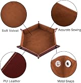 SIQUK 2 Pieces Dice Tray Hexagon Folding PU Leather Velvet Holder Black Camel view 3