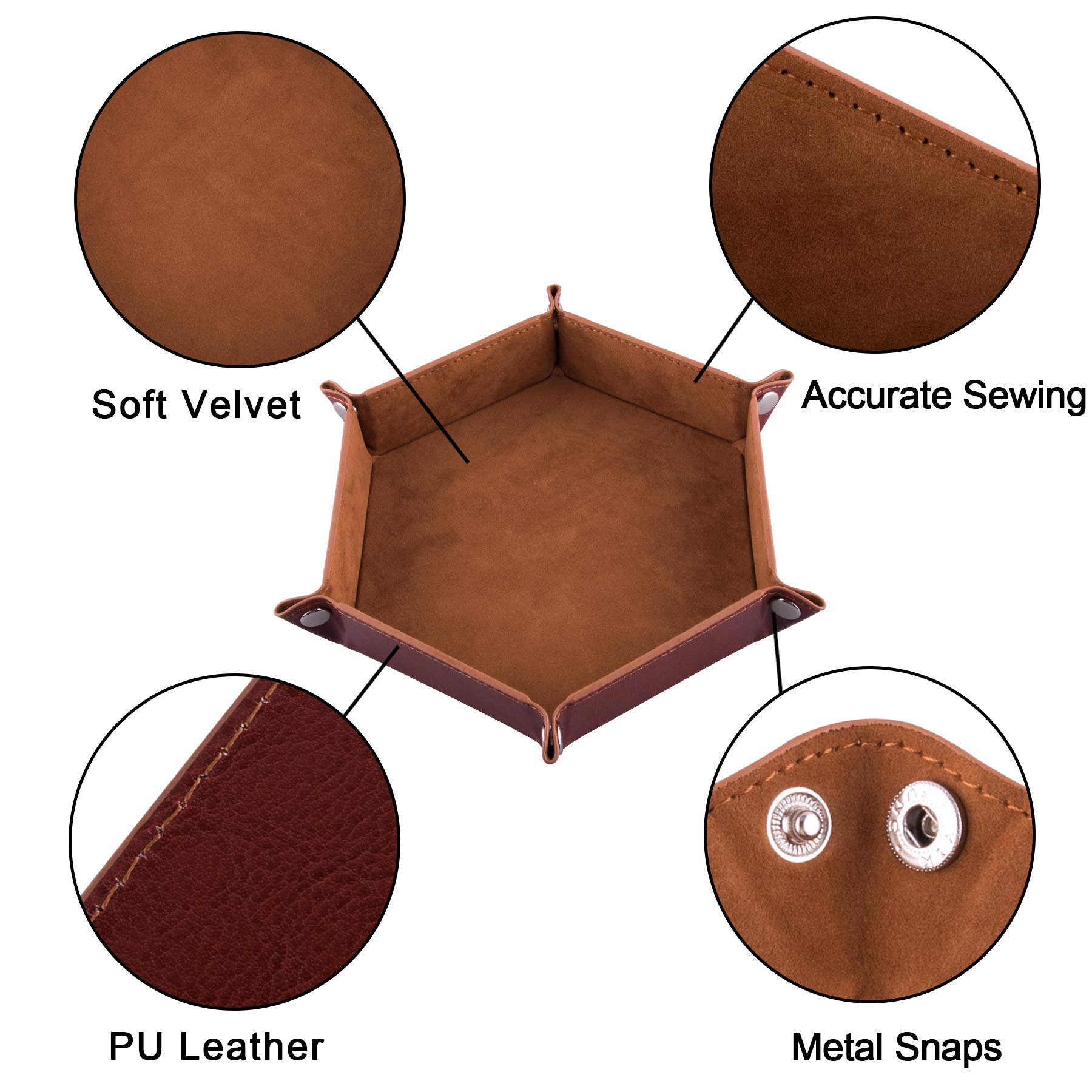 SIQUK 2-Piece Dice Tray - PU Leather Folding Hexagon Dice Holder for RPG, DND and Other Table Games (Camel and Black)