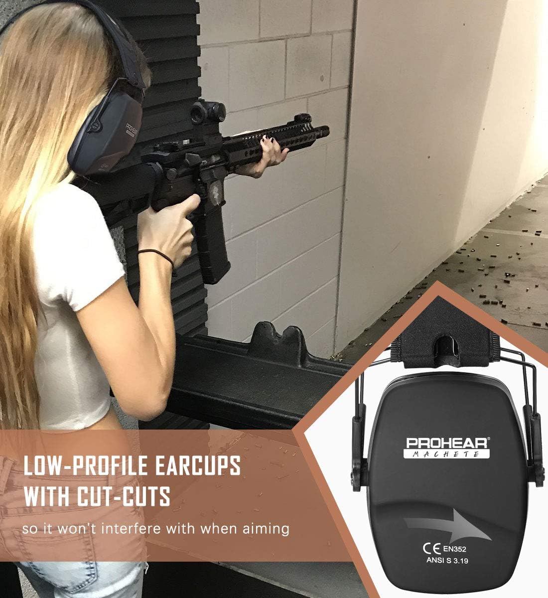 PROHEAR 016-GEP02 Shooting Ear Protection Safety Muffs with Gel Ear Seals, NRR 26dB Noise Reduction Slim Low Profile Passive Earmuffs, Folding Hearing Protector for Airsoft, Hunting (Black): Home Improvement