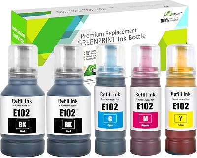 E102 Ink Bottles 5 Pack Black Cyan Magenta Yellow for Epson ET