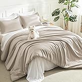 Litanika Oatmeal Comforter Queen Size, 3 Pieces Lightweight Solid Bedding Comforter Set, All Season Fluffy Bed Set (90x90In Comforter & 2 Pillowcases)