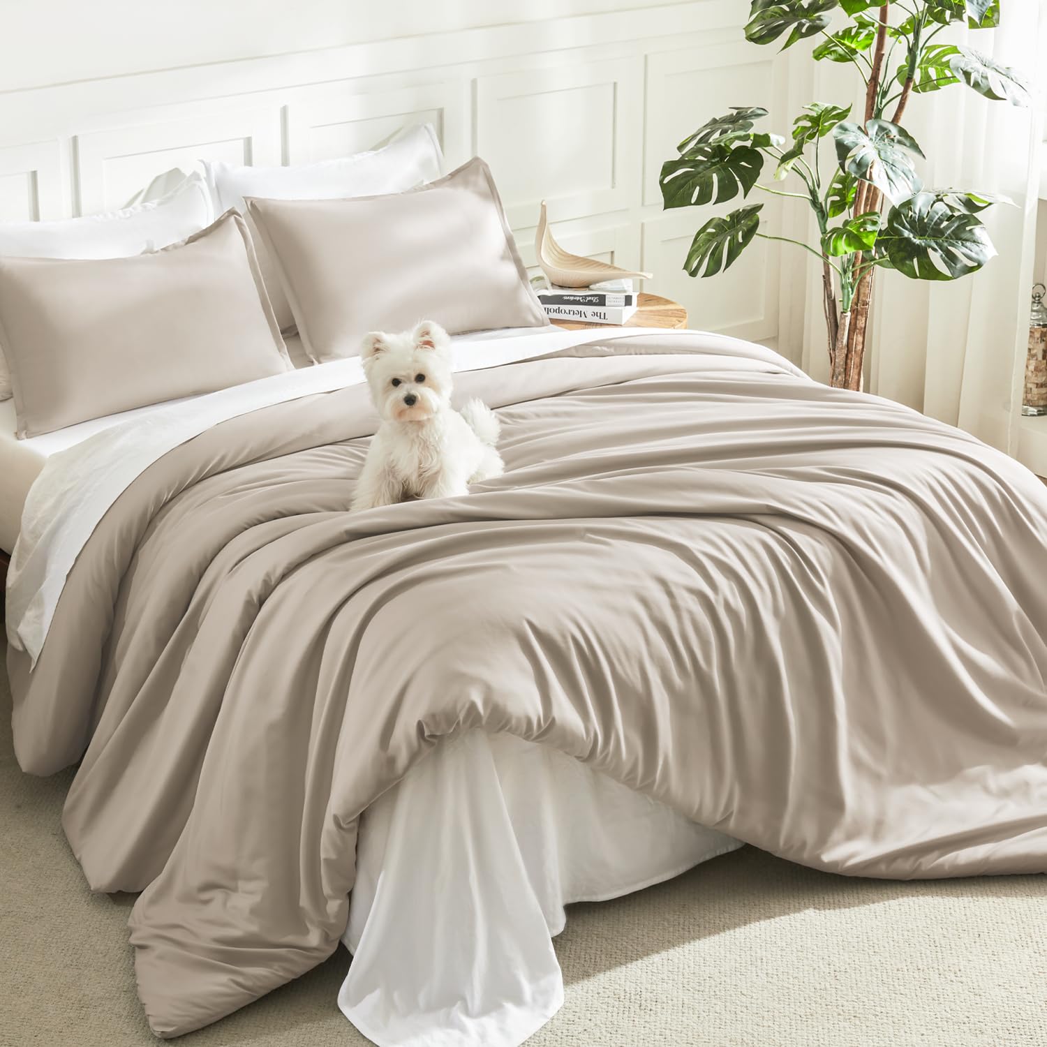 Photo 1 of Litanika Oatmeal Comforter King Size, 3 Pieces Lightweight Solid Bedding Comforter Set, All Season Fluffy Bed Set