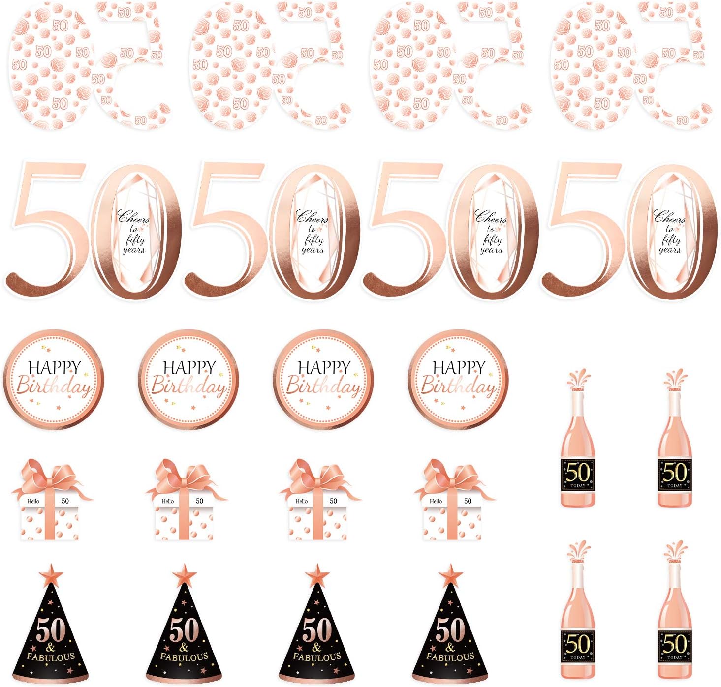 Qpout Rose Gold 50th Birthday Centerpiece Sticks-50th Birthday Table Toppers -Birthday Party Decorations Accessories- Fabulous 50 Bday Party- Cheers to fifty Years Birthday Party Favour Table Supplies - Image 3
