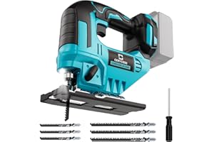 Cerycose Jigsaw Compatible With Makita 18V, Cordless jig saw tool Brushless Motor, 0°- 45° Bevel Cuts, LED Light with 3 Position Orbital Setting for Straight/Curve/Bevel/Circle Cutting (NO Battery)