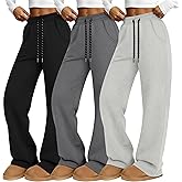 Oakgarden 3 Pack Women's Barrel Leg Pants High Waisted Baggy Lounge Pants Drawstring Wide Leg Sweatpants Joggers with Pockets