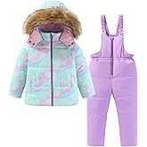 Hiheart Girls 2 Piece Snowsuit Warm Hooded Ski Jacket and Pants Set