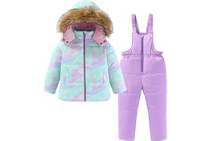 Hiheart Girls 2 Piece Snowsuit Warm Hooded Ski Jacket and Pants Set