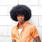Bylatt Mens Afro Wigs for Black Women 5pcs Set Voluminous Curly Disco Wig for Men, Retro 70s 80s Costume, Halloween Party, Cosplay Theme Events