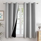 ChrisDowa 100% Blackout Curtains for Bedroom with Black Liner, 2 Thick Layers Total Blackout Thermal Insulated Grommet Window Curtains 63 Inch Length 2 Panels Set (Light Grey, 42 x 63 Inch)