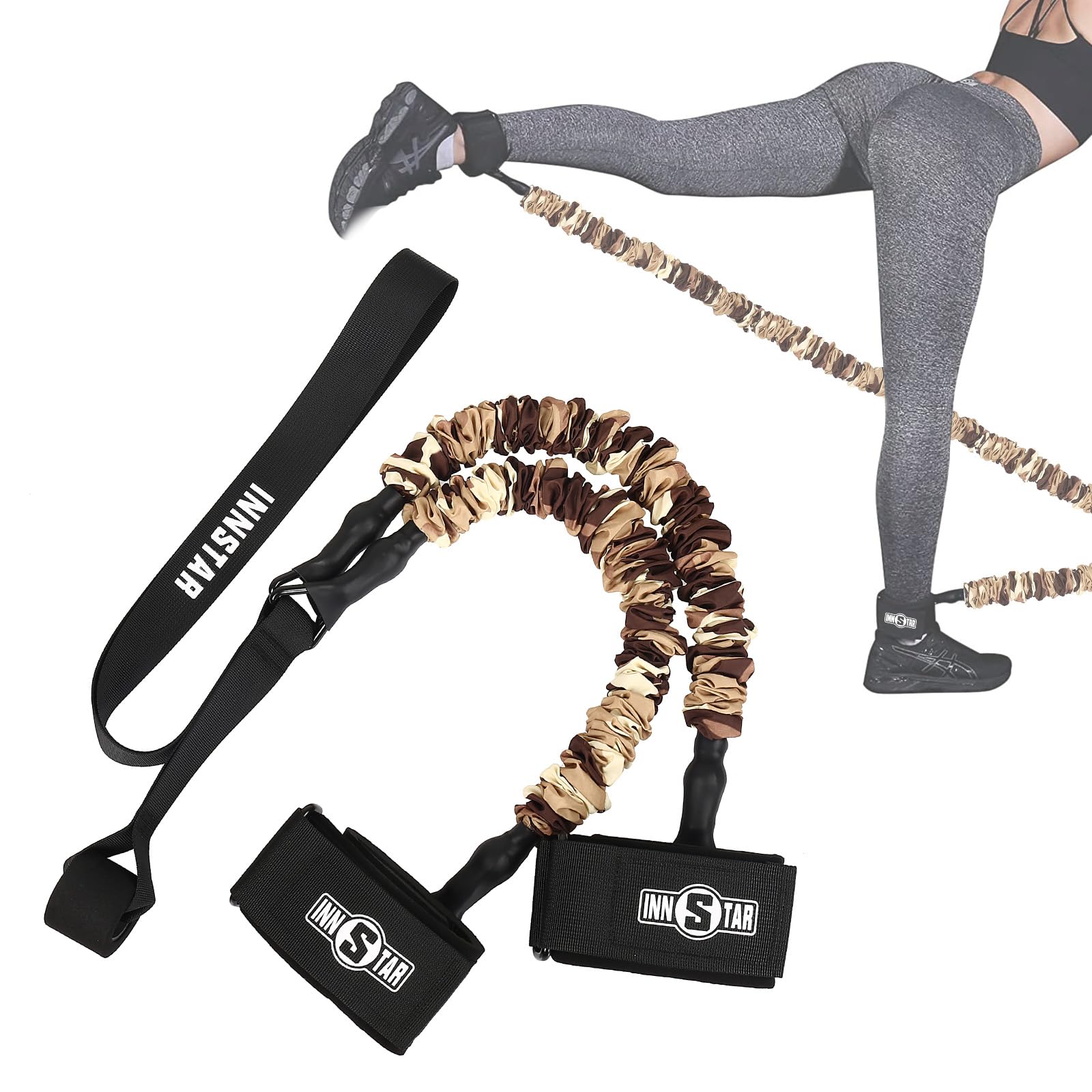 INNSTAR Booty Resistance Band Vertical Jump Trainer Leg Strength Resistance Bands Set for Basketball Triple Jump Football Volleyball Training Provide, Substitute for Plyometric Jump Box (100LBS Brown)