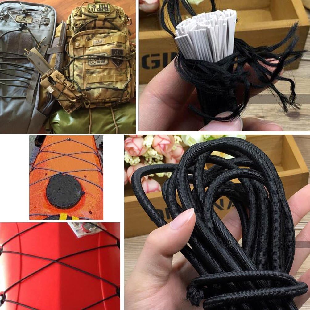 Huouo 1/8" x 25' Bungee Shock Cord - Elastic Nylon Cords Kayak Stretch String Rope & Tie Down Trailer Strap, Marine Grade - - 