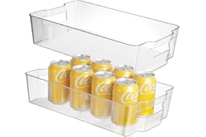 CherHome Refrigerator Organizer Bins，2PCS Plastic Storage Bins for Freezer，Cabinet&Pantry，Stackable Freezer Organizer Bins with Built-in Handle,Clear Bins for Kitchen Storage (15 X 8.5 X 3.5in)