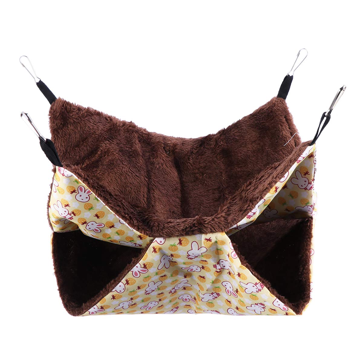 POPETPOP Hamster House Bed Guinea Pig Winter Warm Sleeping Nest Hideout for Hedgehog Chinchilla Double Layer Mezzanine Hammock (Large Size 35x35 Yellow Bunny)