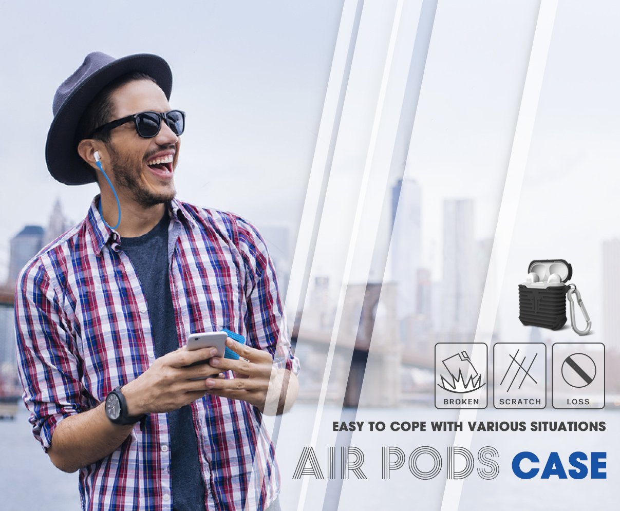 AirPods Case, AirPods Silicone Cover and Skin-Soft Silicone Case Shock Proof Dust/Dirt Proof case for Apple AirPods Charging Case MeanLove (Black)