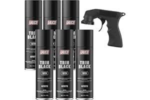 LAUCO Trim Black Satin 13 oz. Automotive Spray Paint Can with Gun - Pack of 6 - Black Can Spray Paint with Satin Finish - Designed for Plastic, Aluminum, Steel and Stainless Steel