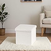 CAIPINFUL 15 Inches Small Storage Ottoman - Square Ottoman with Sherpa Top,Storage Bench for Bedroom,15" L x 15" W x 15" H-White