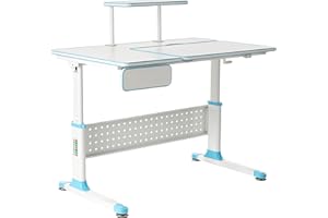 ApexDesk Little Soleil DX 43" W Children's Height Adjustable Study w/Integrated Shelf & Drawer, Blue Desk Only