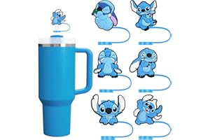 KANNITTY Stanley Straw Topper for Stitch Stanley Cup Bule,6Pcs Stanley Straw Cover Bule,Stitch Stanley Cup Accessories,10mm Straw Tip Covers,Silicone Straw Cover Cap for Stanley 30&40 Oz Tumbler