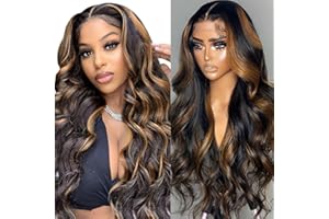 PLAASET 28 Inch Ombre Lace Front Wig Human Hair 1B/30 Body Wave Highlight Lace Front Wigs Human Hair Colored 13x4 Ombre Brown Wig Human Hair 180% Density Glueless HD Lace Frontal Wigs Human Hair