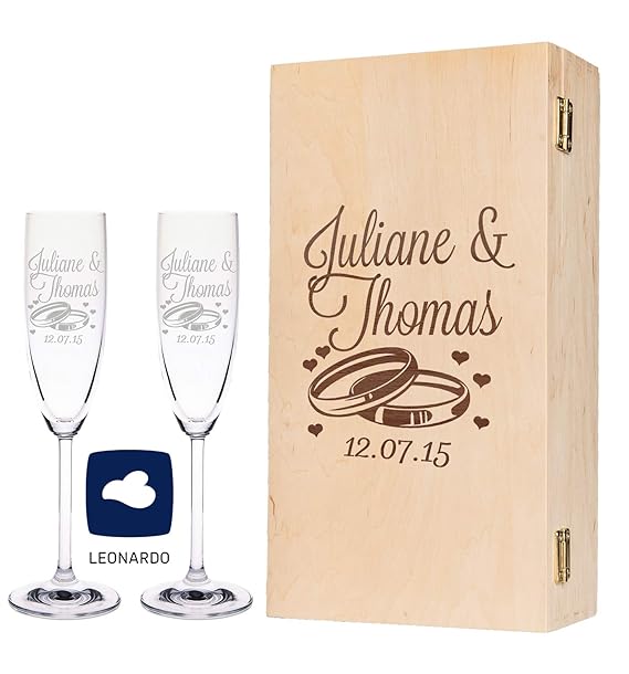 Leonardo Sektgläser mit Gravur von Namen & Datum im - Wedding Design - als Geschenk zur Hochzeit, Verlobung oder zum Jahresta