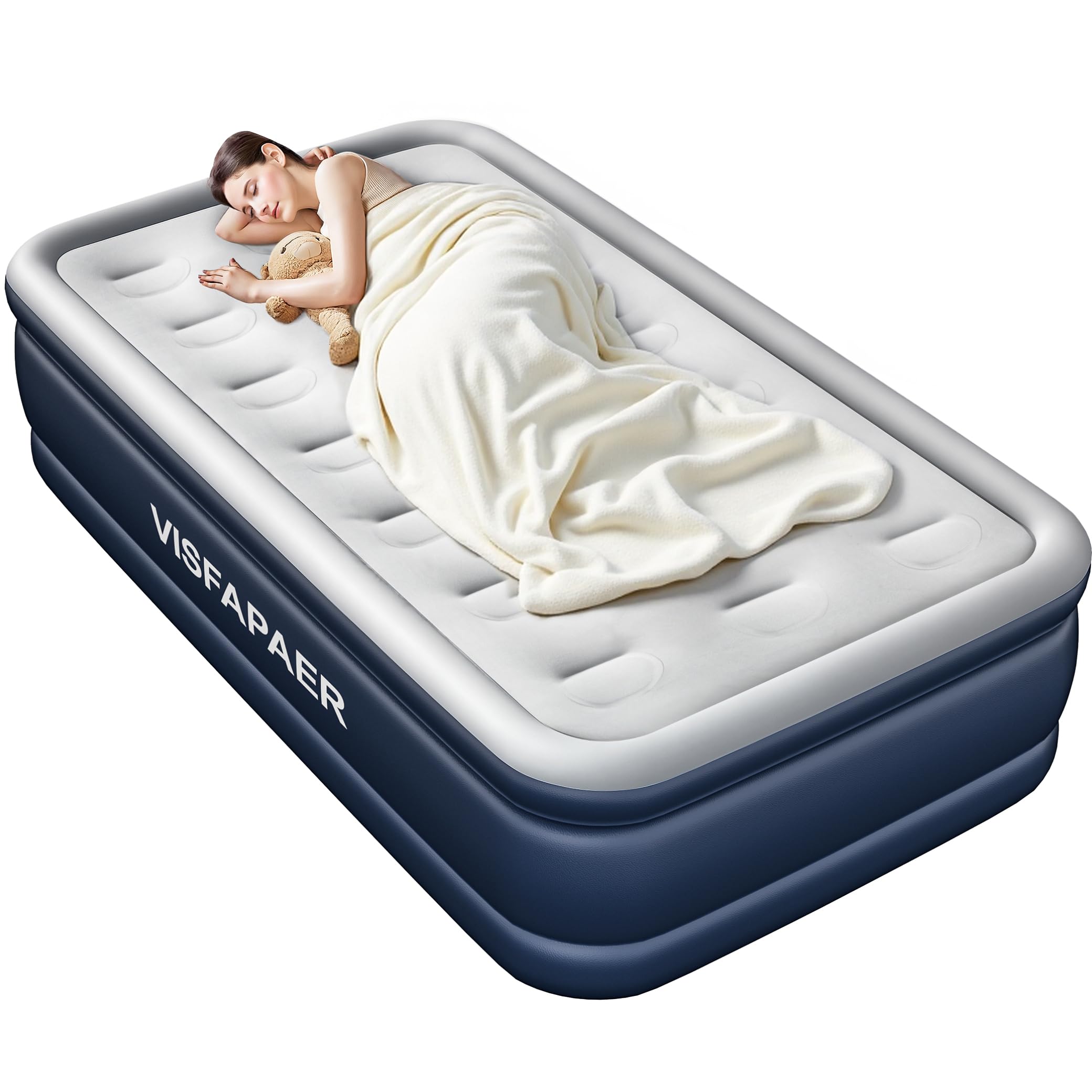 Photo 1 of Twin Air Mattress with Built in Pump Raised, 18'' High Inflatable Mattress Electric Blow Up Mattress Fast Blow Up Bed Tall Comfortable Airbed for Camping, Home Guests, Travel w/ Storage Bag 550Lbs Max
