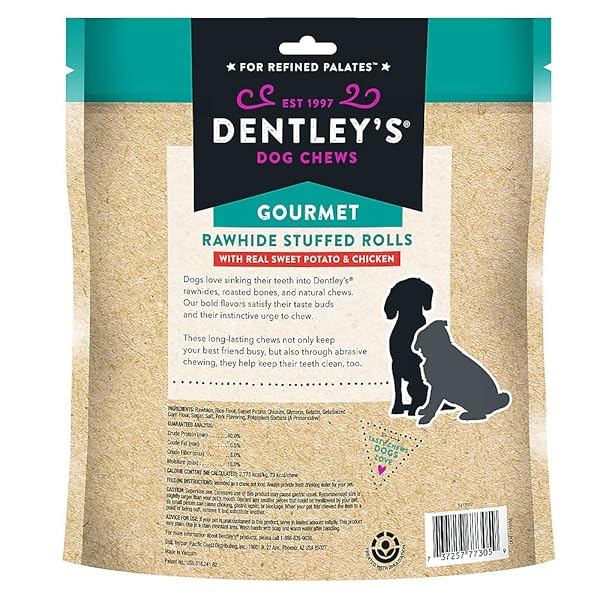 DENTLEY’S GOURMET RAWHIDE STUFFED ROLLS DOG TREATS – SWEET POTATO & CHICKEN 25 ROLLS PER PACK