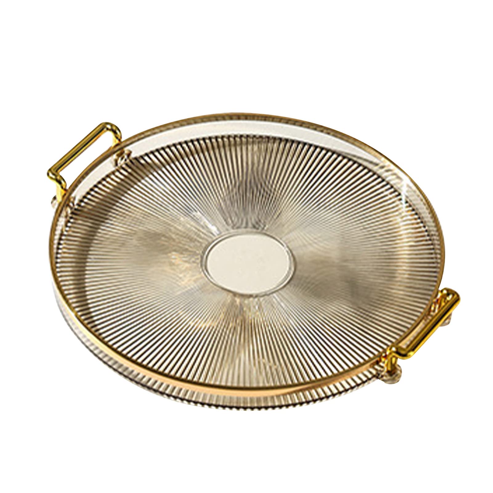 Plastic Fruit Snack Tray for Home Decor, Round Serving Tray, Transparent Tea Cup Tray with Hanales, Multifunction Round Serving Tray for Bread Fruit Dessert Snack Kitchen Bathroom(Amber Gold)