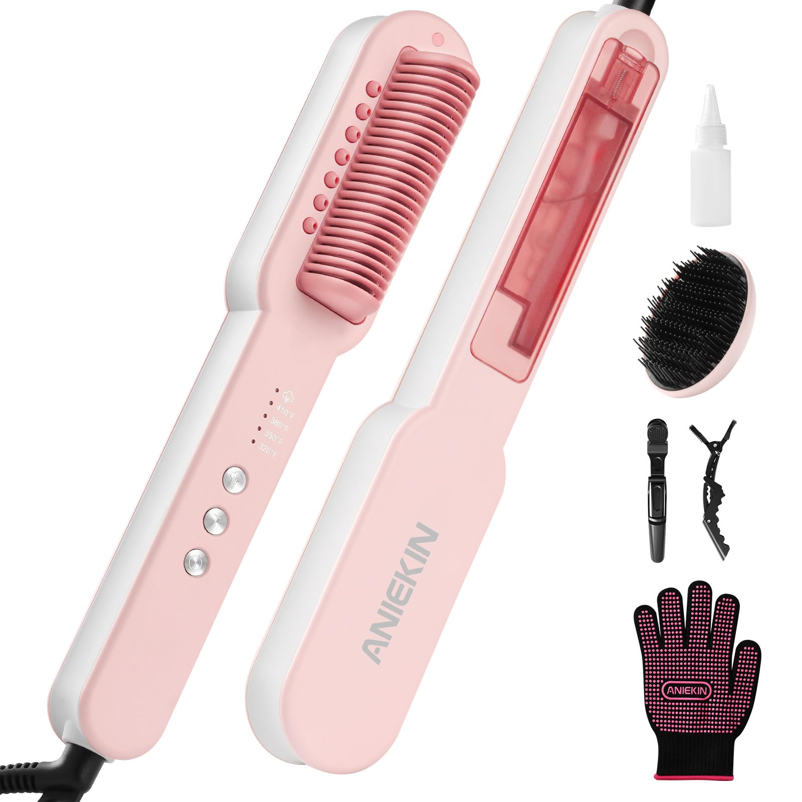 Photo 1 of Aniekin 3 in 1 Steam Hair Straightener Brush, 4 Temp Settings & Steam Reduces Damage, Nourishes Hair, and Expedites Straightening, Dual Voltage, Professional Styling Tools