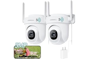 ZUMIMALL 5MP Outdoor Camera 2-Pack - 24/7 Recording Wired Power, Support 5GHz WiFi | Motion & Noise Detection, 360° PTZ Auto Tracking, Color Night Vision | IP66, Alexa Google Compatible