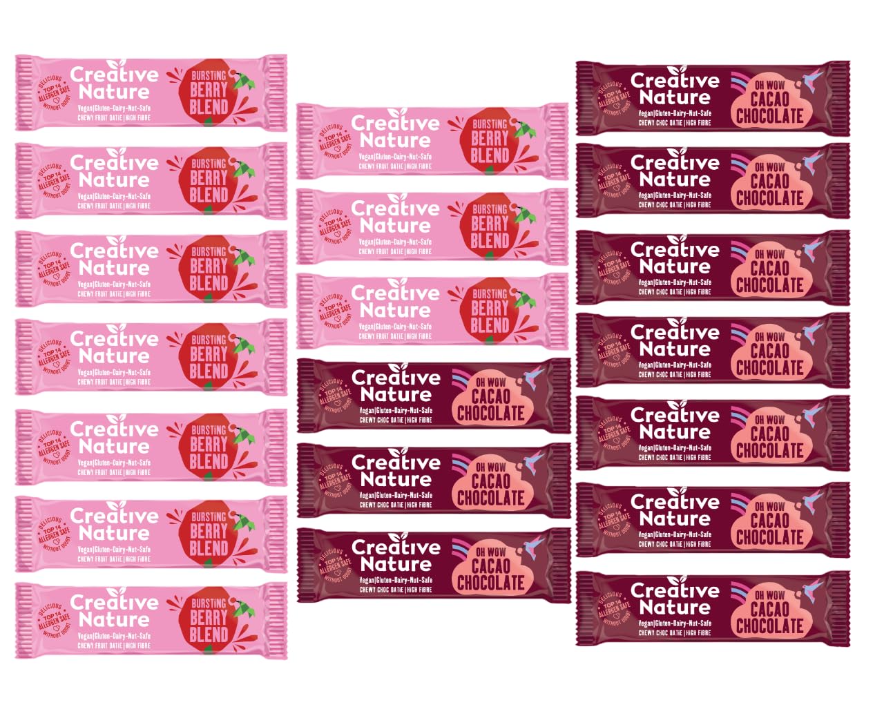 Gluten Free Snack Bars | Creative Nature Vegan Snacks| Variety Pack - Raw Cacao + Berry Blend Flavours | Healthy Snacks, Lunchbox Snacks | Top 14 Allergen Free | Organic Bars | 20 x 38g Bars