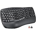 MEETION Wireless Ergonomic Keyboard, Wave Keys Wrist Rest Natural Typing Keyboard, 2.4G Cordless USB A and USB C Adapter, Wir