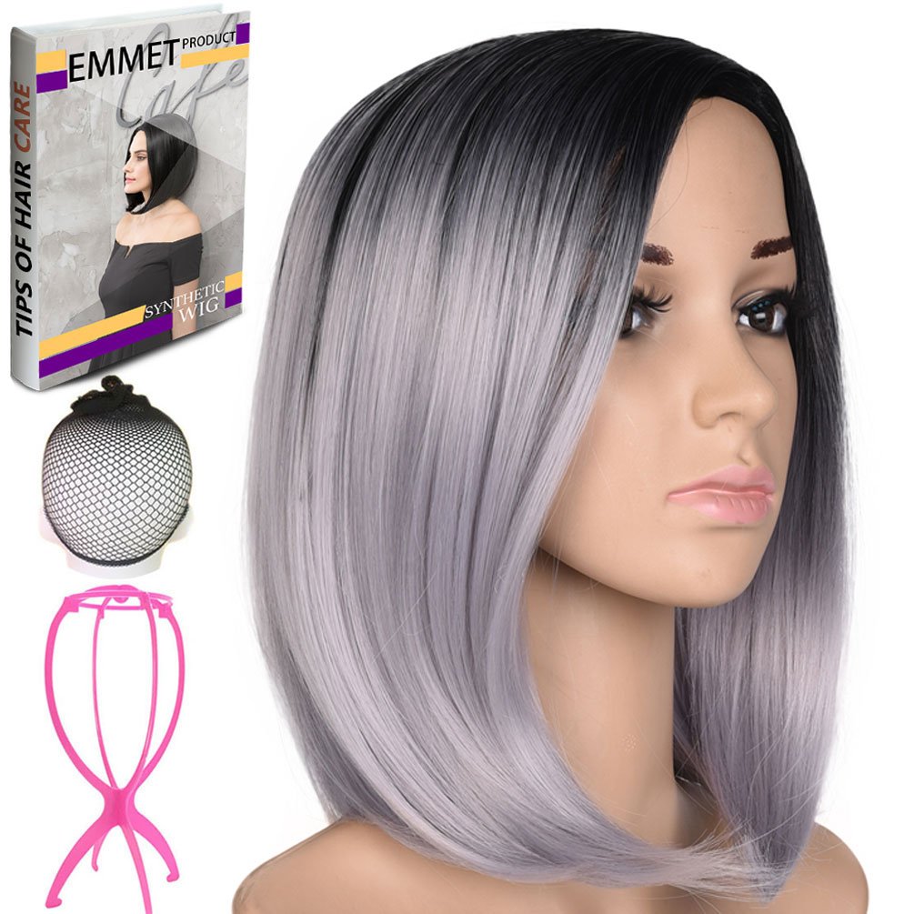 Gray Emmet Short Bob Wig 12 Shoulder Length Soft Silk Synthetic