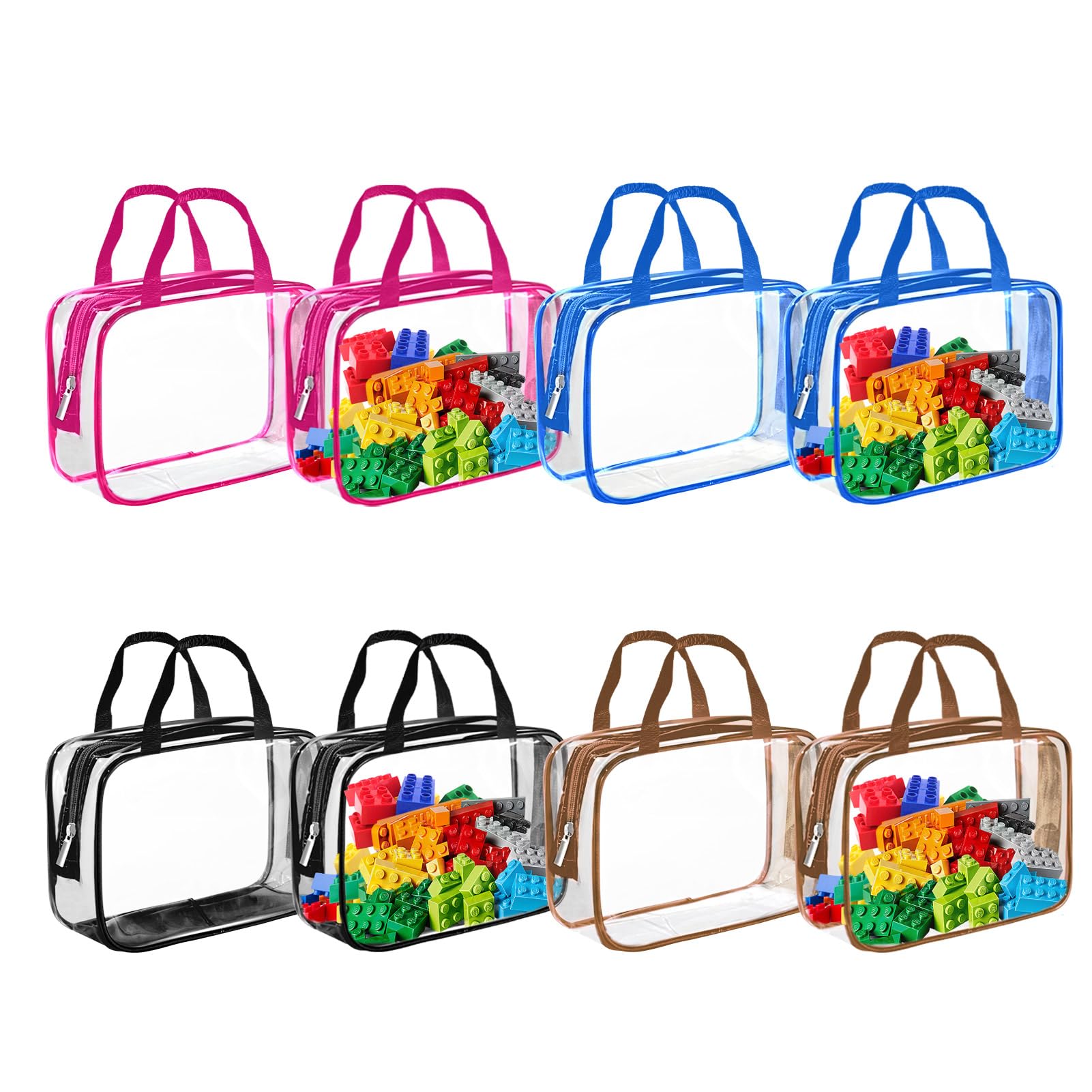 Wensdr 8 Packs Colorful PVC Toy Storage Bags Toiletry Bags Waterproof Kids Zippered Toy Organizing Bags for Building Blocks Puzzle Stationery Colorful