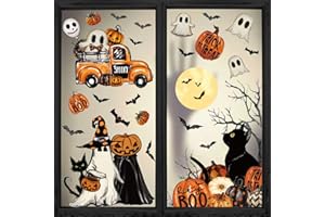Horaldaily 40 PCS Halloween Window Cling Sticker, Jack-O-Lantern Pumpkin Truck Gnome Ghost Bats Cat Home Party Supplies Shop Window Glass Display Decoration