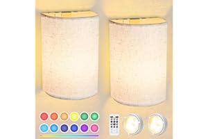 Battery Operated Wall Sconces Set of 2, Rechargeable 18 RGB Colors Stick on Wall Lights Changeable Dimmable Height Fabric Bat
