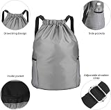 Dacitiery Nylon Drawstring Gym Bag with Outside Zipper Grey Large 48x40 view 3