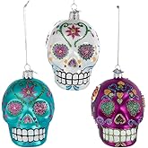 Kurt S. Adler Noble Gemsâ„¢ Sugar Skull Glass Ornaments, 3 Assorted,Christmas