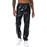 NewL Mens Gold Metallic Shiny Rave Night Club Pants Comfort Sweatpants Disco Dance Party Elastic Trousers