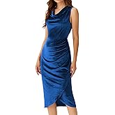 FeteChiq Velvet Dress for Women Wedding Guest Dress Sleeveless Cowl Neck Cocktail Party Dress